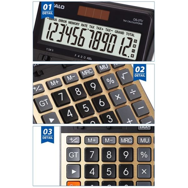 OSALO OS-3TV 12-digit LCD Screen Solar Dual Power Supply Desktop Calculator - Image 6