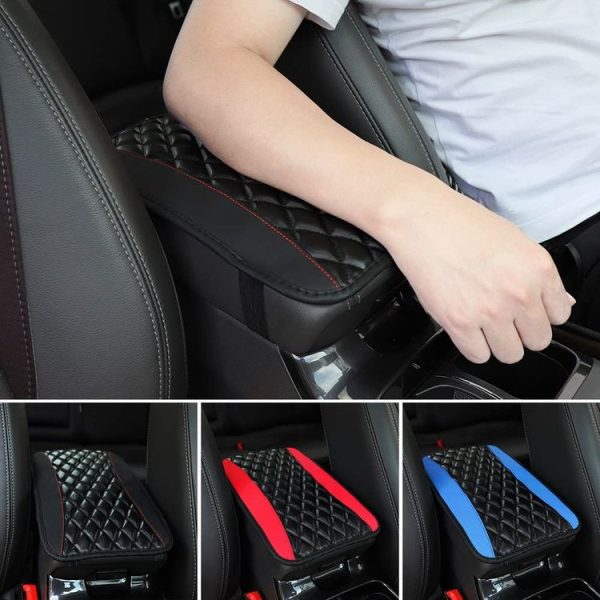 Car Center Console Cover Mat PU Leather Car Armrest Cover 32x19cm (Black) - Image 2