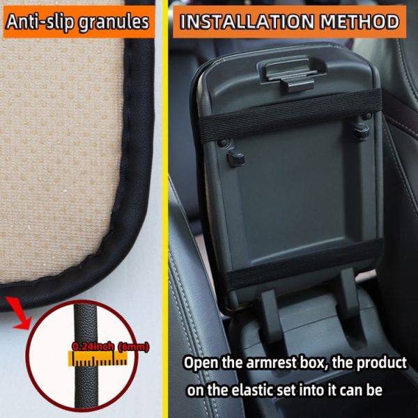 Car Center Console Cover Mat PU Leather Car Armrest Cover 32x19cm (Black) - Image 5