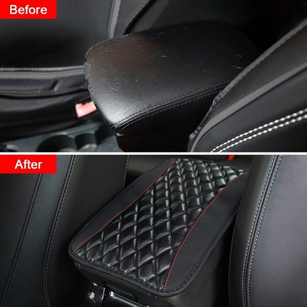 Car Center Console Cover Mat PU Leather Car Armrest Cover 32x19cm (Black) - Image 6