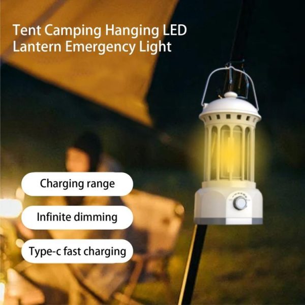 Rechargeable COB Portable Outdoor Camping Lamp Atmosphere Tent Lamp Retro Lamp, Size: Small Beige - Image 2