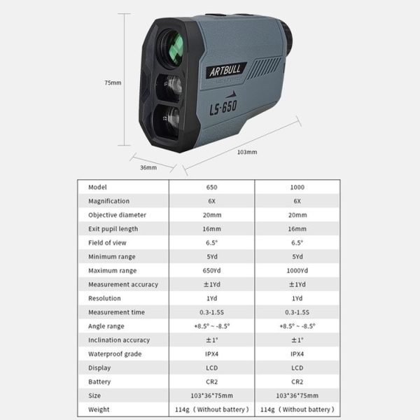 ARTBULL LS-650 Outdoor Golf Laser Rangefinder 650m Altimeter Telescope - Image 5