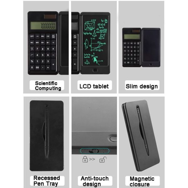 Solar Calculator Handwriting Board Learning Office Portable Folding LCD Writing Board (Black) - Image 6