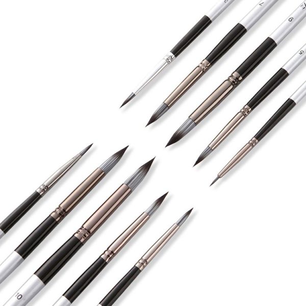 10 In 1 Nylon Hair Watercolor Paint Brush Set Wooden Handle Round Pointed Acrylic Painting Pens (Silver Black) - Image 5