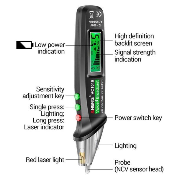 ANENG VC1019 Non-Contact Induction Electric Pen High-Precision Line Detection Breakpoint Voice Test Pen (Black) - Image 3