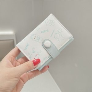 Cartoon Cute Bear Printed Wallet Large Capacity Buckle Tri-Fold Short Wallet (Blue)