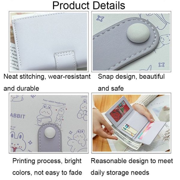 Cartoon Cute Bear Printed Wallet Large Capacity Buckle Tri-Fold Short Wallet (Blue) - Image 7