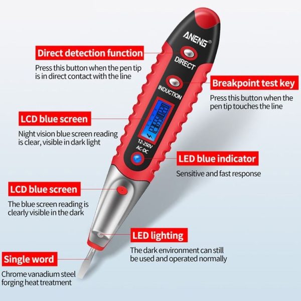 ANENG VD700 2pcs Sound and Light Alarm Non-contact Digital Display Sensor Multi-function Test Pen (Yellow Green) - Image 4