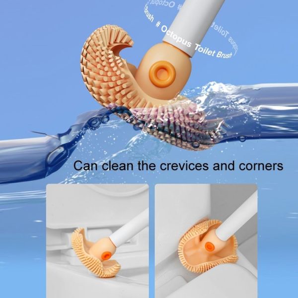 Household Octopus Wall Mounted Soft Rubber Toilet Brush, Color: Gray (With Base) - Image 7