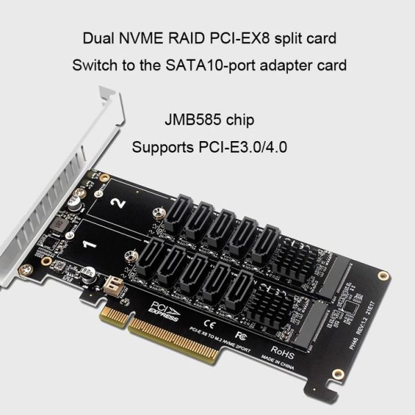 Double NVME Raid PCI-EX8 Split Card To SATA10 Port Transfer Card - Image 3