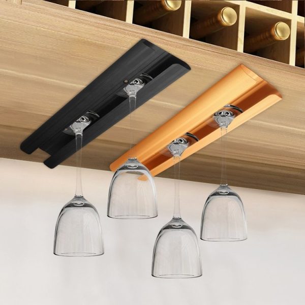 Living Room Punch-free Aluminum Alloy Wine Glass Rack Kitchen Wine Glass Hanger (Black) - Image 8