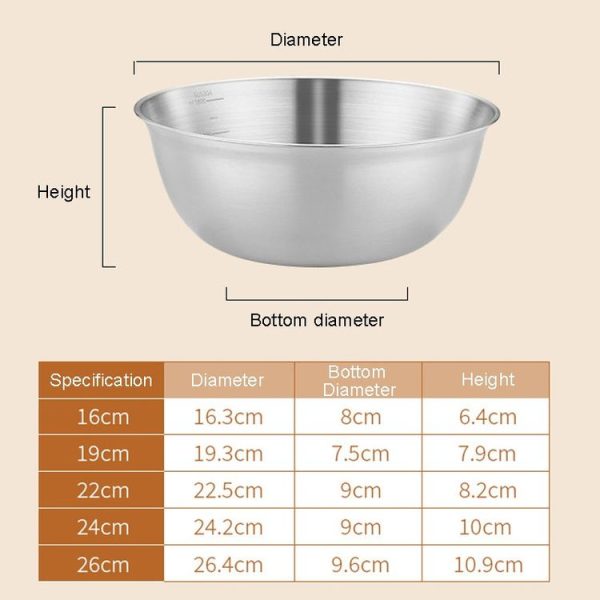 16cm 304 Stainless Steel Cooking Basin With Scale Thickening Mixing Basin Salad Bowl - Image 11