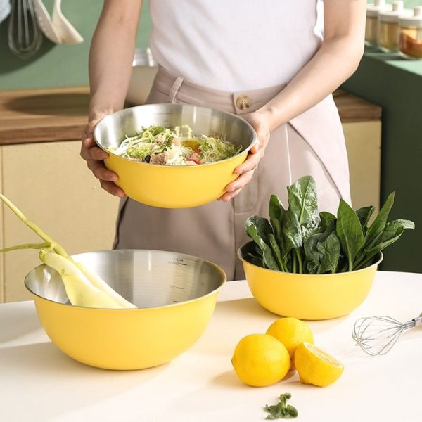 304 Stainless Steel Food Grade Dishes Bowl Kitchen Baking Stirring Bowl Vegetables Sandwood Basin, Size: 19cm (Yellow) - Image 10
