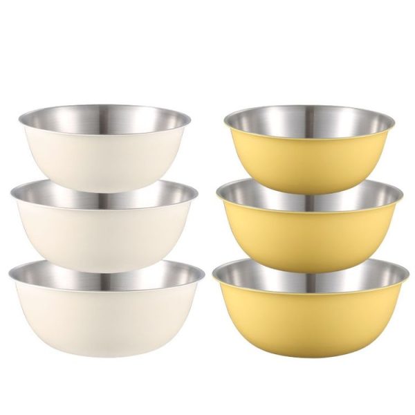 304 Stainless Steel Food Grade Dishes Bowl Kitchen Baking Stirring Bowl Vegetables Sandwood Basin, Size: 19cm (Yellow) - Image 2