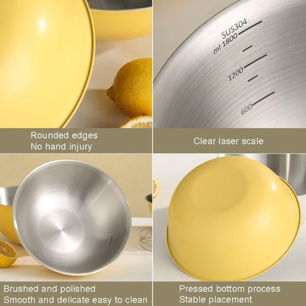 304 Stainless Steel Food Grade Dishes Bowl Kitchen Baking Stirring Bowl Vegetables Sandwood Basin, Size: 19cm (Yellow) - Image 4