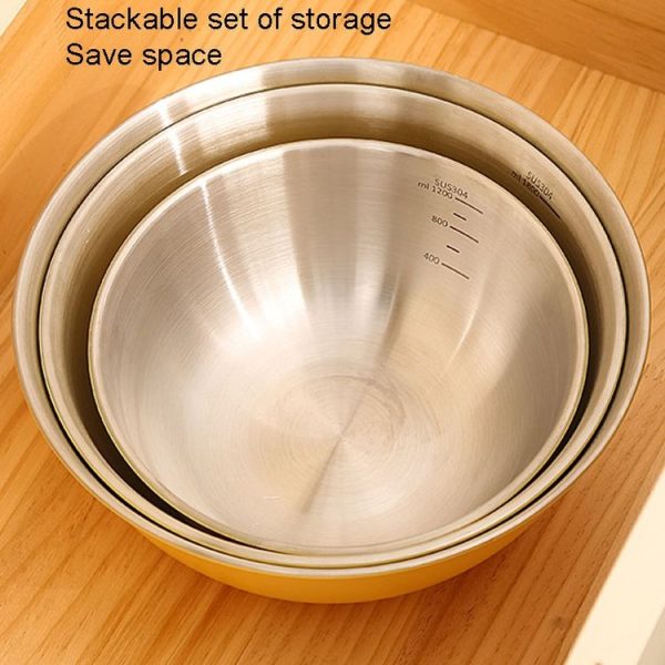 304 Stainless Steel Food Grade Dishes Bowl Kitchen Baking Stirring Bowl Vegetables Sandwood Basin, Size: 19cm (Yellow) - Image 5