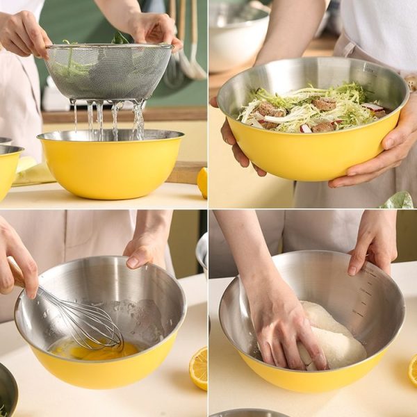 304 Stainless Steel Food Grade Dishes Bowl Kitchen Baking Stirring Bowl Vegetables Sandwood Basin, Size: 19cm (Yellow) - Image 8