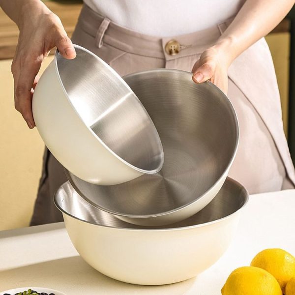 304 Stainless Steel Food Grade Dishes Bowl Kitchen Baking Stirring Bowl Vegetables Sandwood Basin, Size: 19cm (Yellow) - Image 9