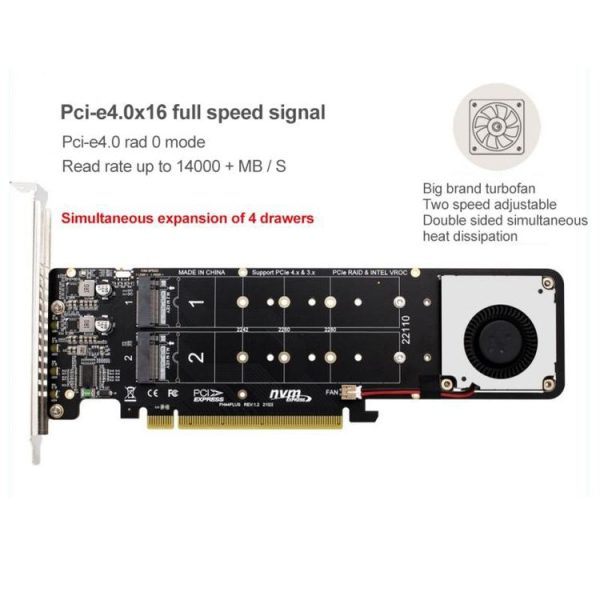 PCI-E X16 to M.2 M-key NVME X4 SSD RAID Array Expansion Adapter Support 2242 / 2260 / 2280 / 22110 (PH44Plus) - Image 4