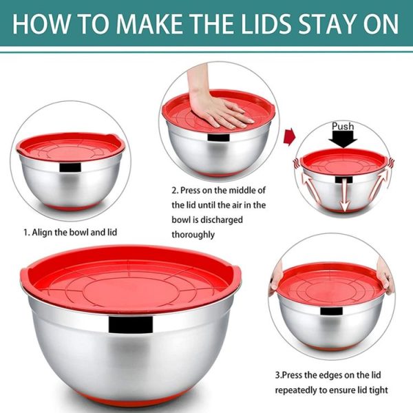 18cm With Colorful Silicone Bottom & Lid Salad Bowl Stainless Steel Thickened Basin (Color Random Delivery) - Image 10