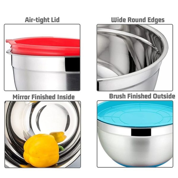 18cm With Colorful Silicone Bottom & Lid Salad Bowl Stainless Steel Thickened Basin (Color Random Delivery) - Image 3