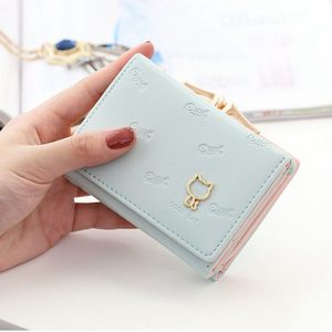 Cartoon Cute Cat Tri-fold Wallet Mini Embossed Multifunctional Wallet (Green)