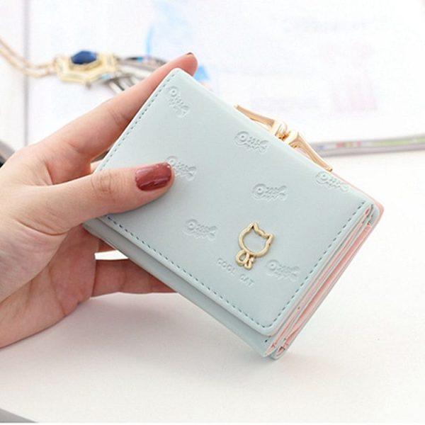 Cartoon Cute Cat Tri-fold Wallet Mini Embossed Multifunctional Wallet (Green)