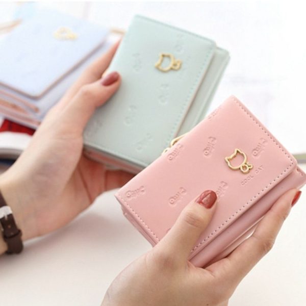 Cartoon Cute Cat Tri-fold Wallet Mini Embossed Multifunctional Wallet (Green) - Image 2