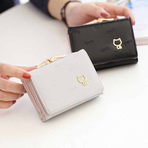 Cartoon Cute Cat Tri-fold Wallet Mini Embossed Multifunctional Wallet (Green) - Image 3