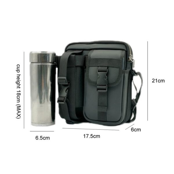 8 Inch Leather Shoulder Mobile Phone Messenger Bag Casual Water Bottle Bag (Black) - Image 3