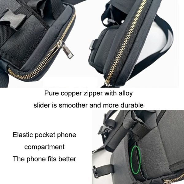 8 Inch Leather Shoulder Mobile Phone Messenger Bag Casual Water Bottle Bag (Black) - Image 4