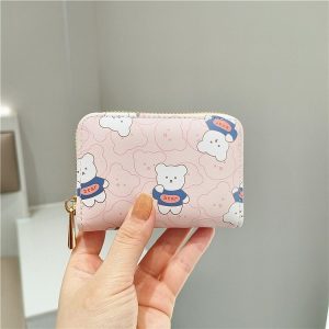Mini Cartoon Cute Bear Print Multi-slot Anti-degaussing Card Holder (Pink)