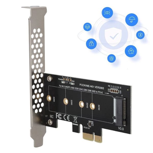 PCI-E 1X To M.2 NVME KEY-M SSD Riser Card Adapter With Baffle - Image 4