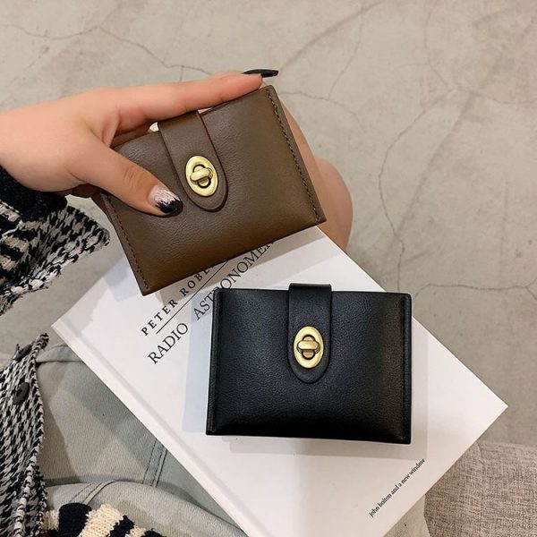 Mini Retro PU Leather Card Bag Multi-Slot Lock Coin Purse (Black) - Image 2