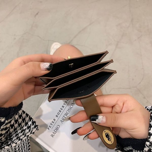 Mini Retro PU Leather Card Bag Multi-Slot Lock Coin Purse (Black) - Image 5
