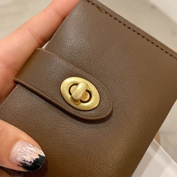 Mini Retro PU Leather Card Bag Multi-Slot Lock Coin Purse (Black) - Image 7