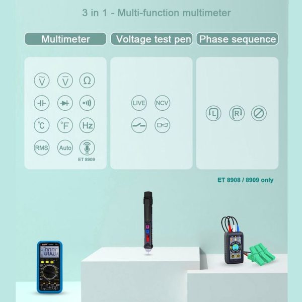 WinAPEX ET8906 Digital Multimeter Voltage Test Pen Capacitance Meter Diode NVC Tester - Image 3