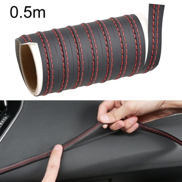 0.5m Car Center Console Interior Modification Leather Gap Strip (Black Red)