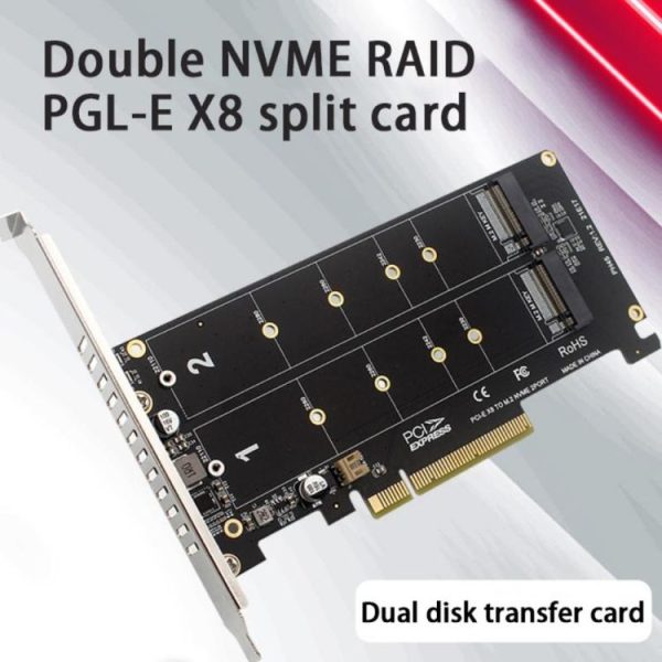 PCI-E X8 Double Disk Transfer Card NVME M.2 MKEY SSD RAID Array Expansion Adapter (PH45) - Image 2