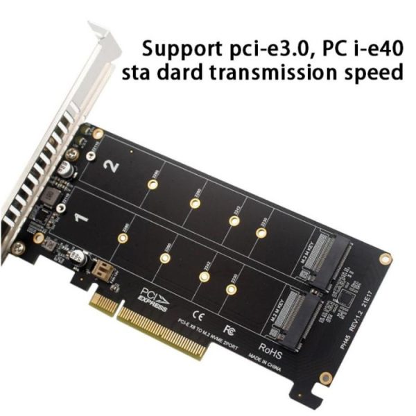 PCI-E X8 Double Disk Transfer Card NVME M.2 MKEY SSD RAID Array Expansion Adapter (PH45) - Image 7