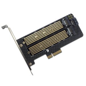 M.2 NVME NGFF SSD To PCIE SATA Dual Disk Conversion Expansion Card Supports MKEY BKEY Wiring (Black)