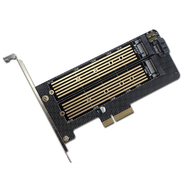 M.2 NVME NGFF SSD To PCIE SATA Dual Disk Conversion Expansion Card Supports MKEY BKEY Wiring (Black)