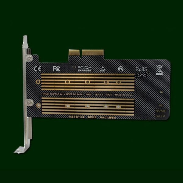 M.2 NVME NGFF SSD To PCIE SATA Dual Disk Conversion Expansion Card Supports MKEY BKEY Wiring (Black) - Image 2