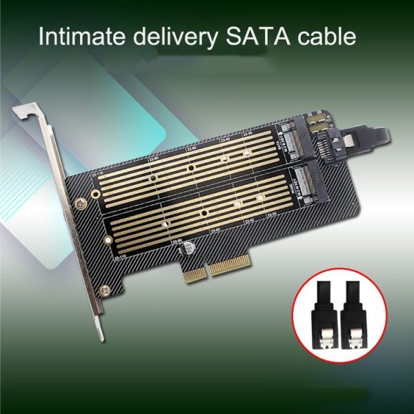 M.2 NVME NGFF SSD To PCIE SATA Dual Disk Conversion Expansion Card Supports MKEY BKEY Wiring (Black) - Image 3