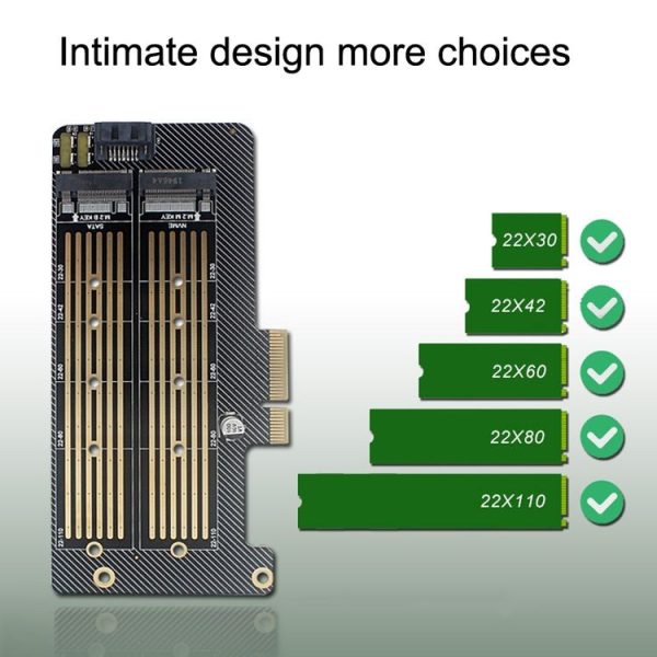 M.2 NVME NGFF SSD To PCIE SATA Dual Disk Conversion Expansion Card Supports MKEY BKEY Wiring (Black) - Image 4