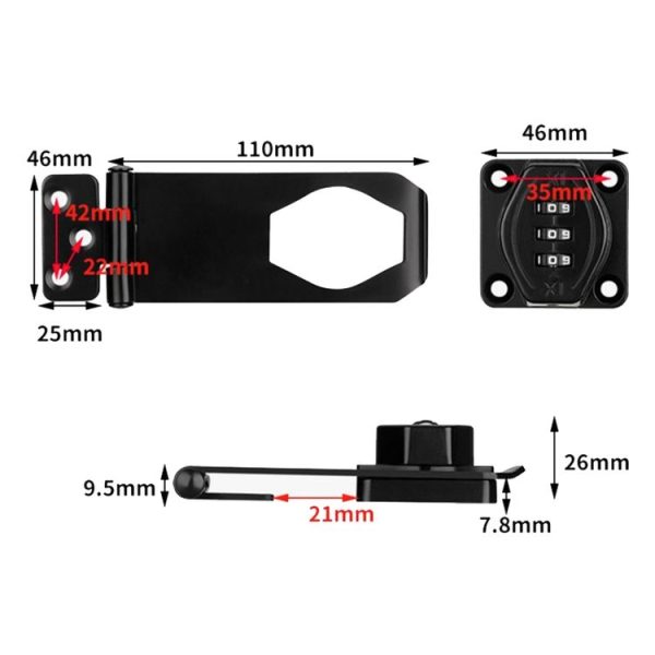 Screw Installation Cabinet Door Combination Lock Anti-Theft Drawer Lock, Style: Three Hole 4 inch Black - Image 2