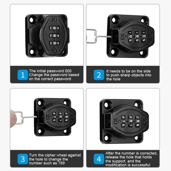 Screw Installation Cabinet Door Combination Lock Anti-Theft Drawer Lock, Style: Three Hole 4 inch Black - Image 9