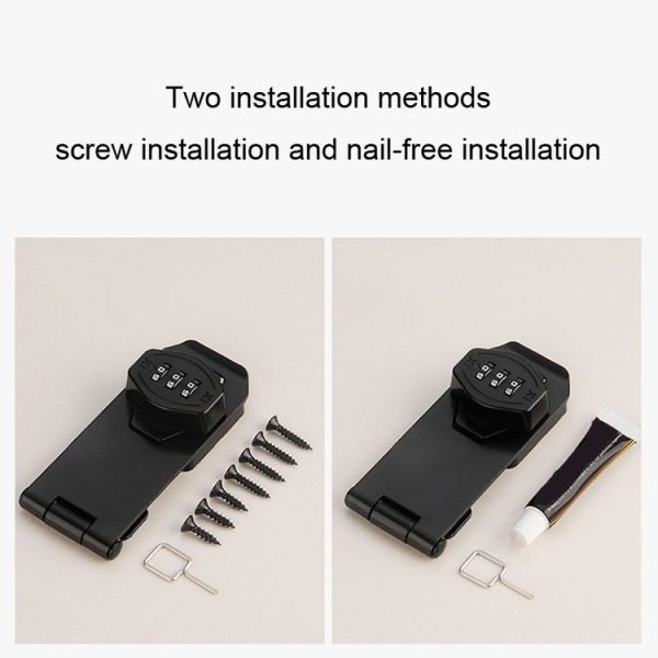 Stick Nail Dual Use Free Punch Cabinet Door Combination Lock Anti-Theft Drawer Lock, Style: Three Hole 4 inch Black - Image 5