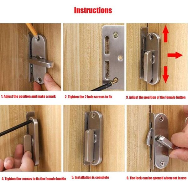304 Stainless Steel Slot 90 Degrees Right Angle Migration Door Hook Lock - Image 8