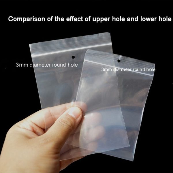 4 x 6cm 100pcs Perforated Ziplock Bag Thickened Transparent Packaging Bag Plastic Sealed Bag (Upper Hole) - Image 2